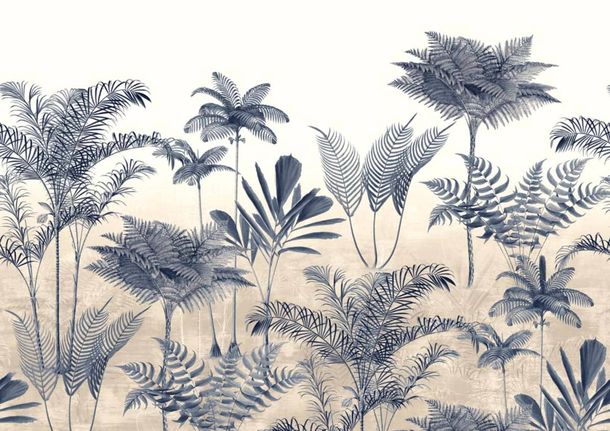 Wall mural 556230 Rasch Blue Beige Plants Tropics