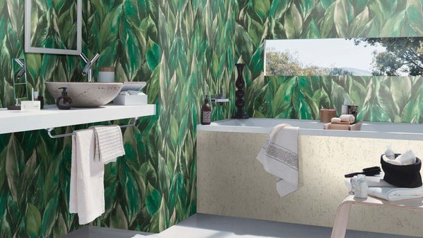 Non-woven wallpaper 537345 Rasch green cream leaf pattern