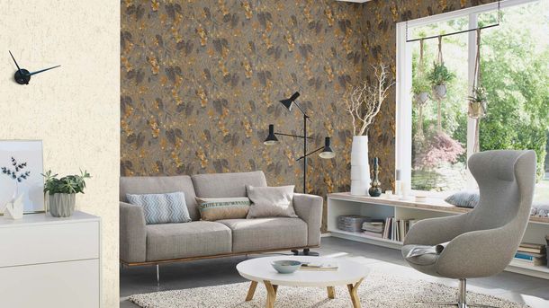 Non-woven wallpaper 538229 Rasch gray yellow flowers