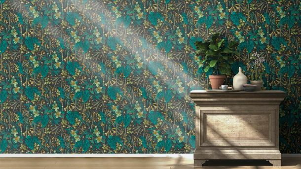 Non-woven wallpaper 538243 Rasch blue green flowers