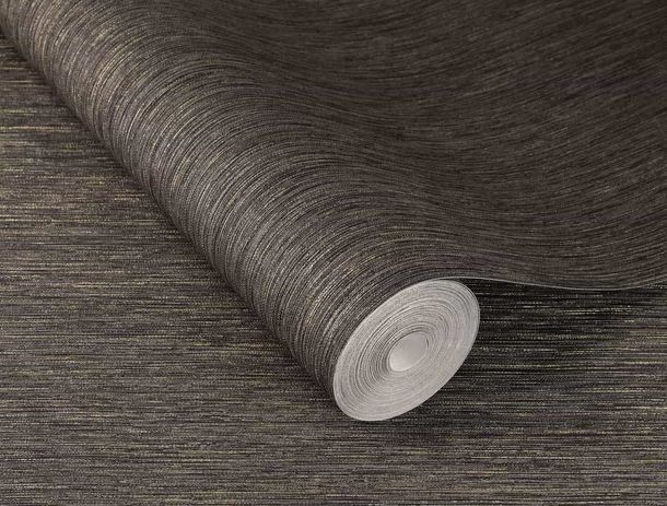 Non-woven wallpaper Rasch black gold plain lines 844443