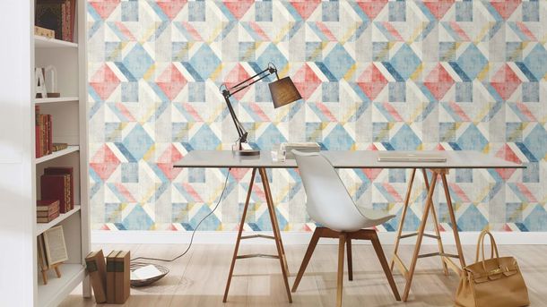 Rasch non-woven wallpaper white blue triangles graphic 311938