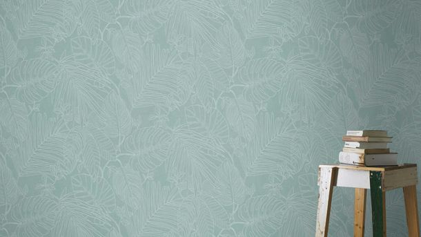 Rasch non-woven wallpaper blue green palm leaves 690811