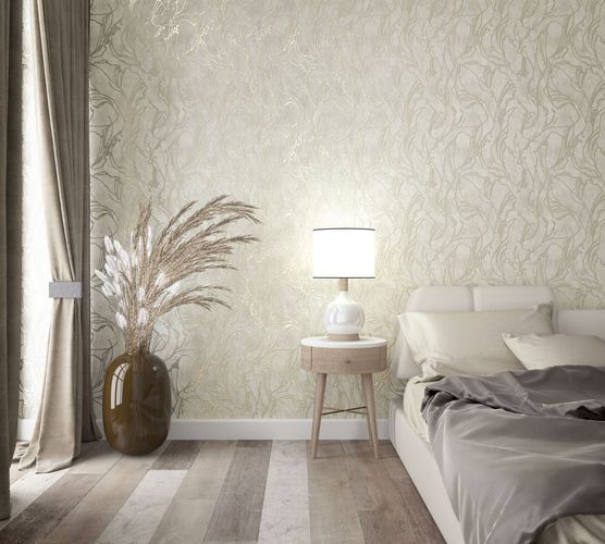 Non-woven wallpaper Marburg gray gold lines metallic 34252