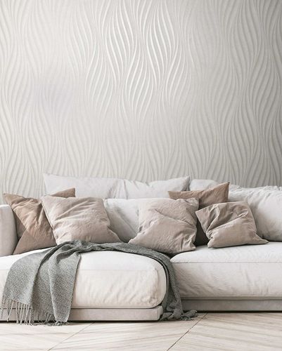 Non-woven wallpaper Marburg white pearl waves metallic 34258