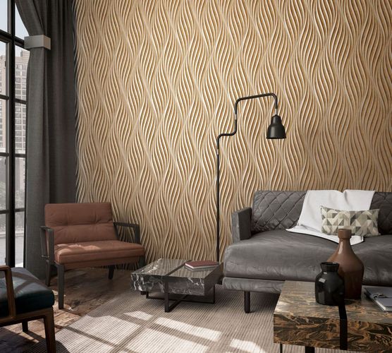 Non-woven wallpaper Marburg brown gold waves metallic 34262