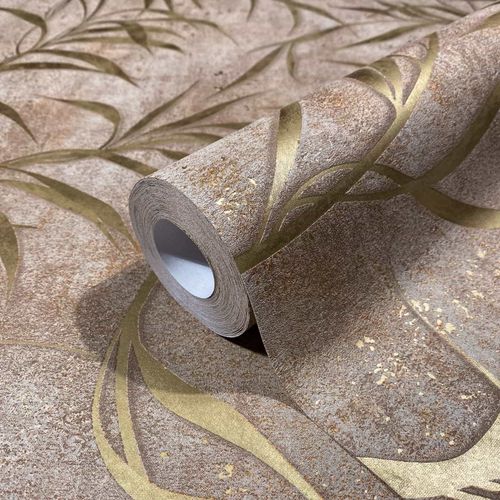 Non-woven wallpaper Marburg brown gold leaves floral 34288