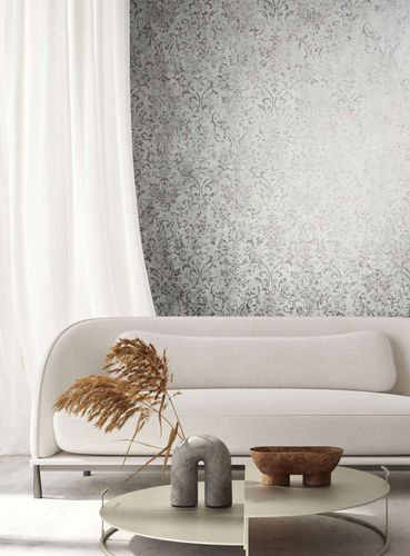 Non-woven wallpaper Marburg gray silver damask motif 34294