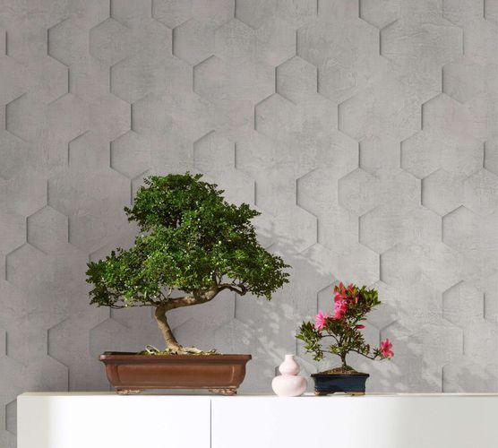 Non-woven wallpaper grey beige honeycomb Marburg 34159