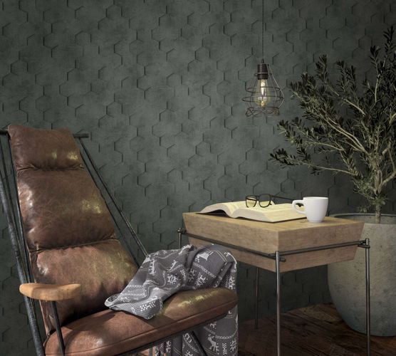 Non-woven wallpaper anthracite honeycomb Marburg 34161