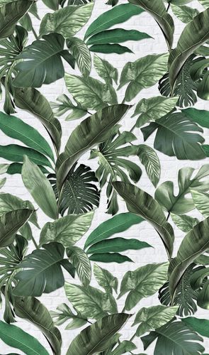 Non-woven wallpaper white green tropical Marburg 34194