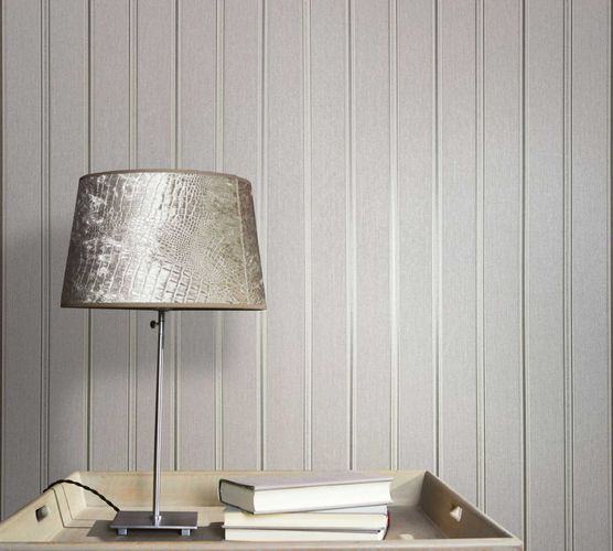 Vliestapete 31580 Gestreift Grau Beige Silber Marburg