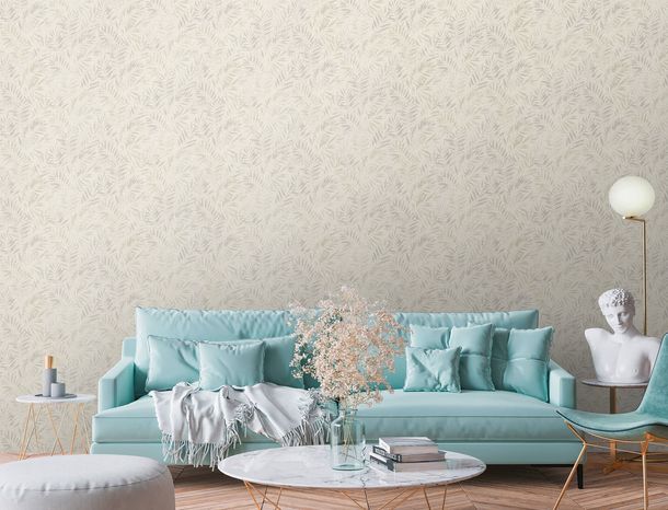 Non-woven Wallpaper Cream Silver Leaves Metallic 39120-2