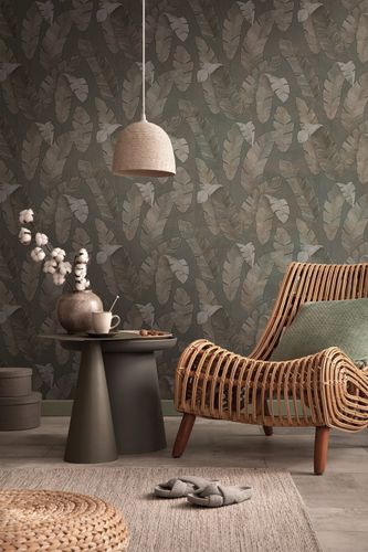 Non-woven Wallpaper brown beige Texture palm leaves 39218-2