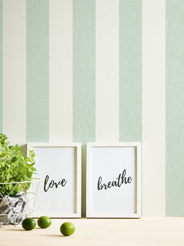 Non-woven wallpaper 39029-2 white green mottled stripes