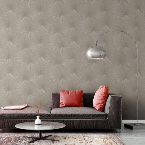 Non-Woven Wallpaper Gray White Leaf Pattern Antigua 39090-2