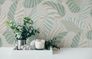 Non-woven wallpaper white green metallic leaves 39094-3 4