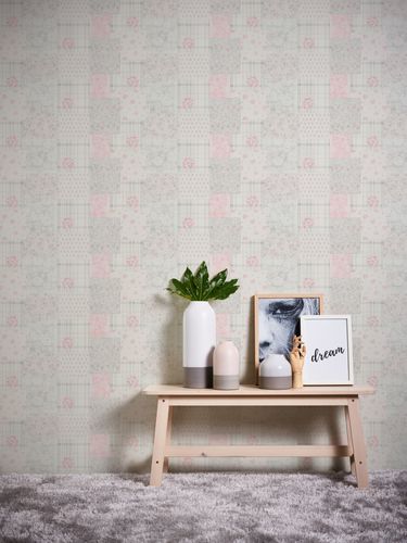 Non-woven wallpaper roses vintage pink grey white 39066-3