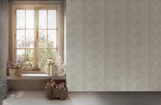 Non-woven wallpaper roses vintage blue grey white 39066-4