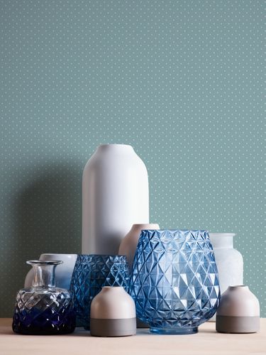 Non-Woven Wallpaper Linen Look Dots Blue White 39070-5