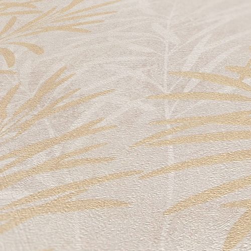 Non-Woven Wallpaper Leaves grey Gold Metallic 38919-3