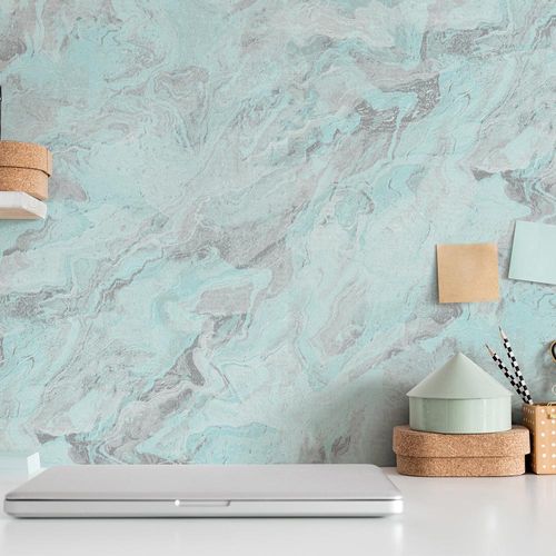 Non-Woven Wallpaper Marble Blue Silver Metallic 10318-18