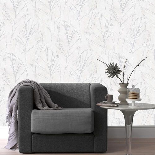 Non-woven wallpaper floral cream silver metallic 10321-31