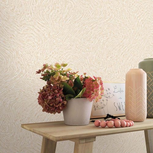 Non-woven wallpaper lines beige cream glitter 10303-02