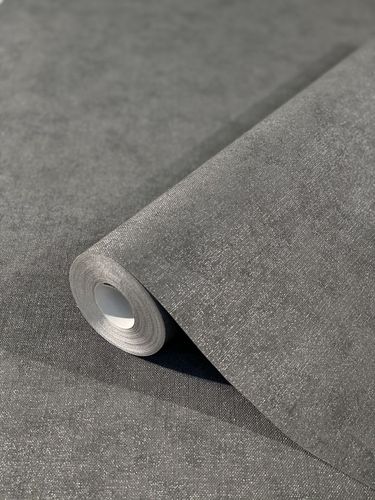 Non-woven wallpaper plain texture anthracite metallic 33166