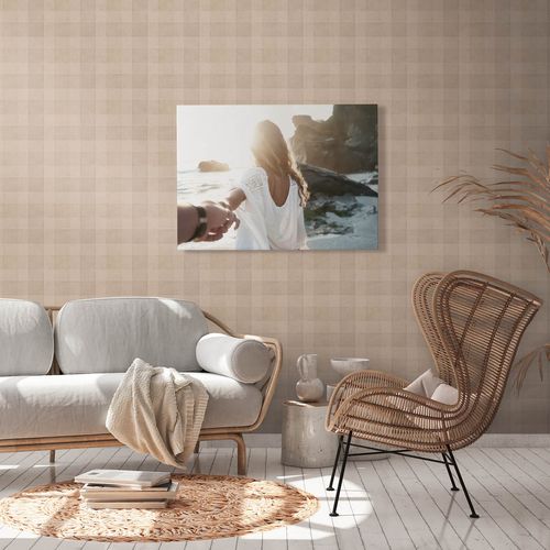 Non-woven wallpaper checkered textile look brown 38664-1