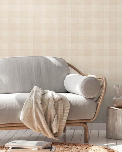 Vliestapete Kariert Textil Optik Beige Creme 38664-3