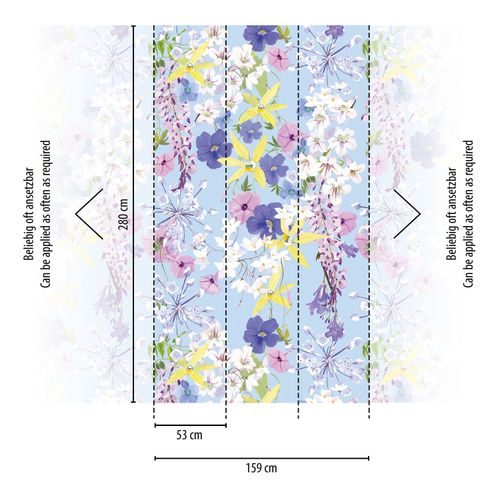 Digitaldruck Blumen Illustration Blau Lila Weiß 39196-1