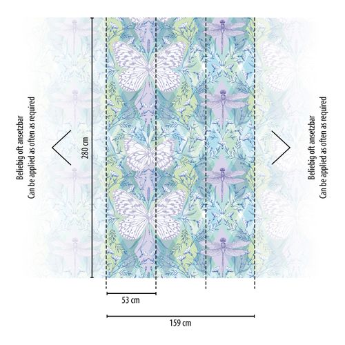 Digitaldruck Schmetterlinge Libellen Lila Grün 39204-1