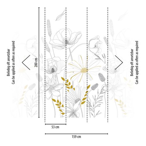 Digitaldruck Wildblumen Gräser Weiß Schwarz 39213-1