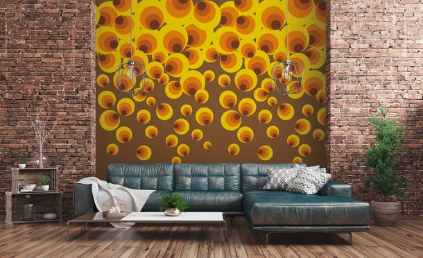 Photo Wallpaper Circles Retro Brown Yellow Orange 39258-1