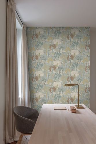 Non-Woven Wallpaper Trees Green Gold Metallic A54802