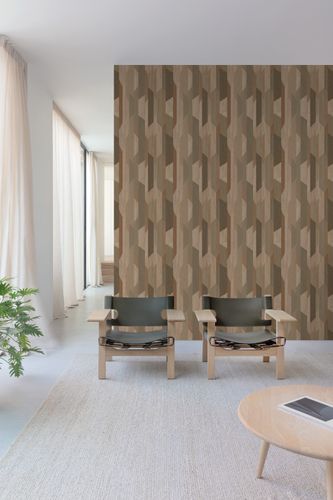 Non-woven wallpaper stripes wood look brown grey A57002