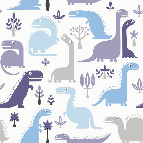 Non-Woven Wallpaper Dinos Trees White Blue grey LL-10-02-1