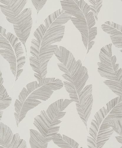 Non-woven wallpaper leaf pattern white grey gold A62201