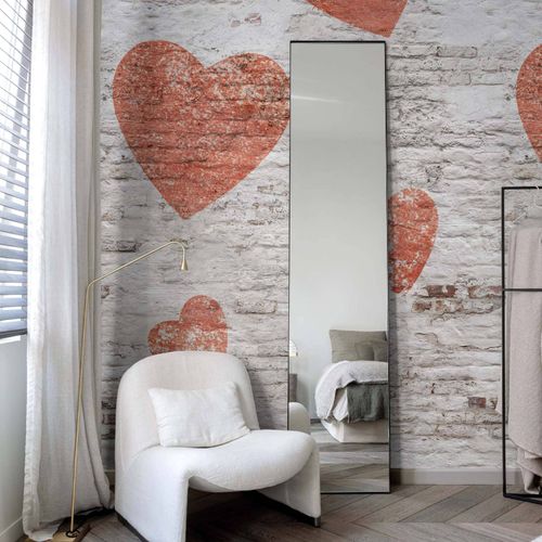 Digital Print Hearts Painted Wall Beige Red ML2301