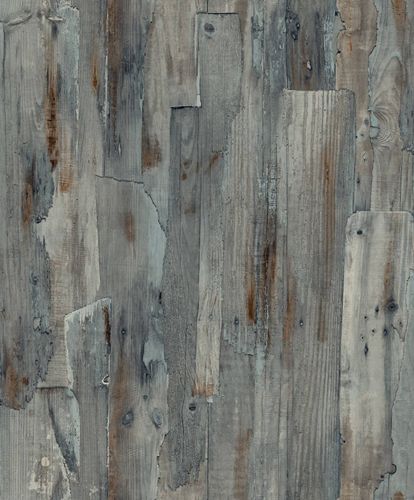 Non-woven wallpaper rustic wood look blue grey brown A62803