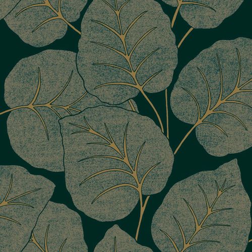 Non-Woven Wallpaper Leaves Green Gold Metallic A63502