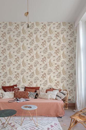 Non-Woven Wallpaper Floral Cream Brown Gold Metallic A63902
