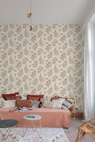 Vliestapete Floral Blätter Creme Braun Gold A63902