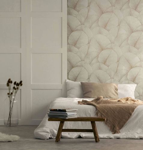 Non-woven wallpaper leaf pattern 3D look beige cream 34510