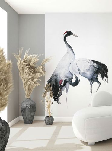 Digital Print Birds Japanese Black White grey 34596