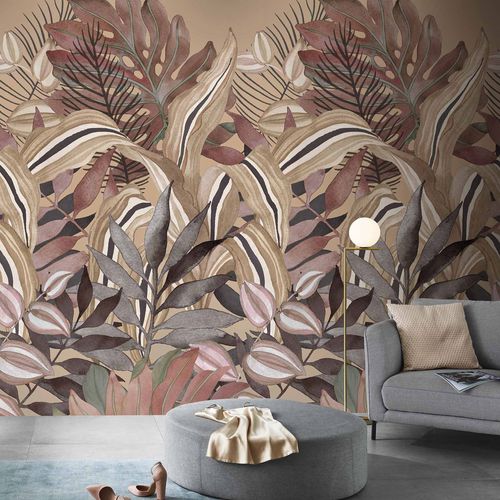 Digital print Elle tropical leaf pattern brown red 2270-20