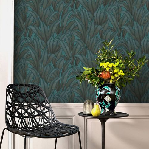 Wallpaper Guido Maria Kretschmer leaf pattern turquoise