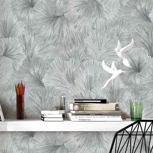 Wallpaper Guido Maria Kretschmer flowers silver metallic