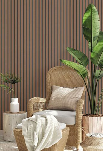 Non-woven wallpaper GZSZ wood panels look bronze grey